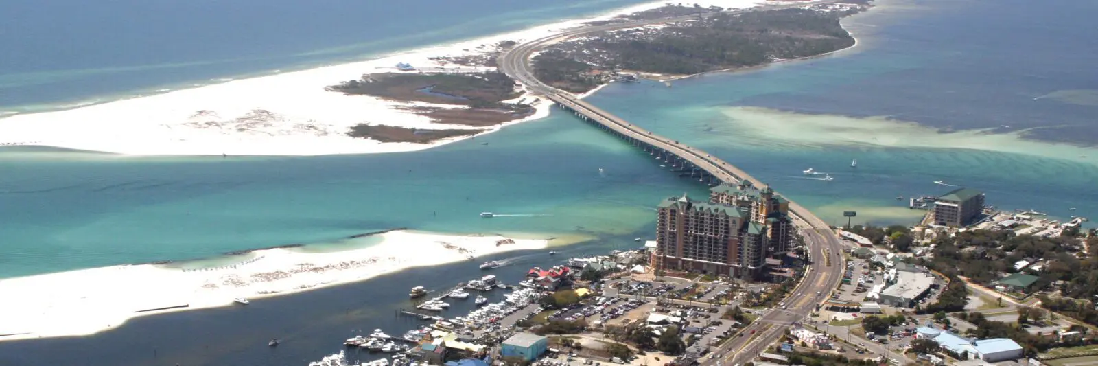 destin pass aerial view of the destin harbor and marler bridge